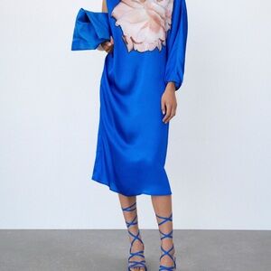 Zara Blue Ruffled One Shoulder Sheath Dress size M